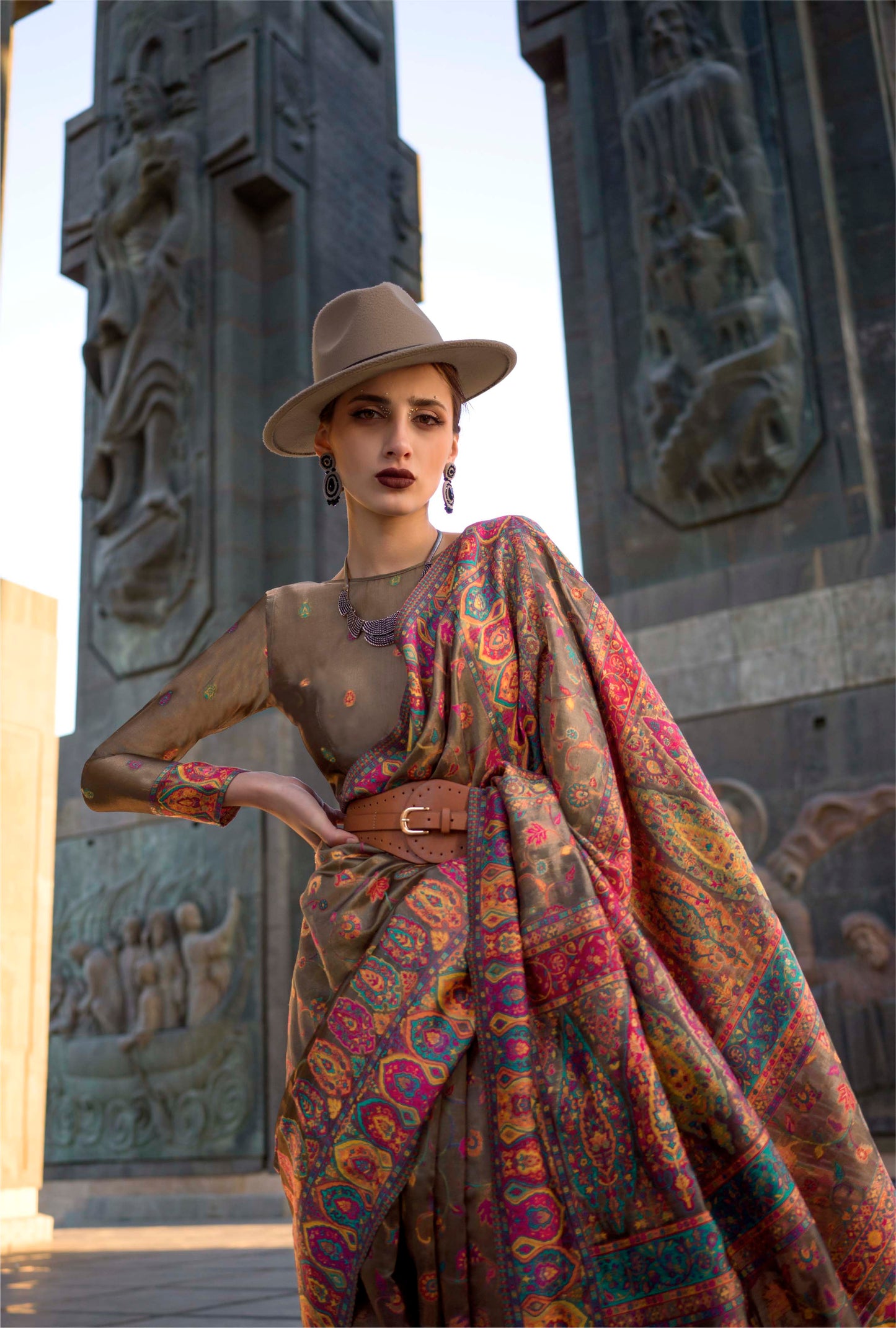 Tortilla Kashmiri Kani Silk Saree with Floral Designer Blouse