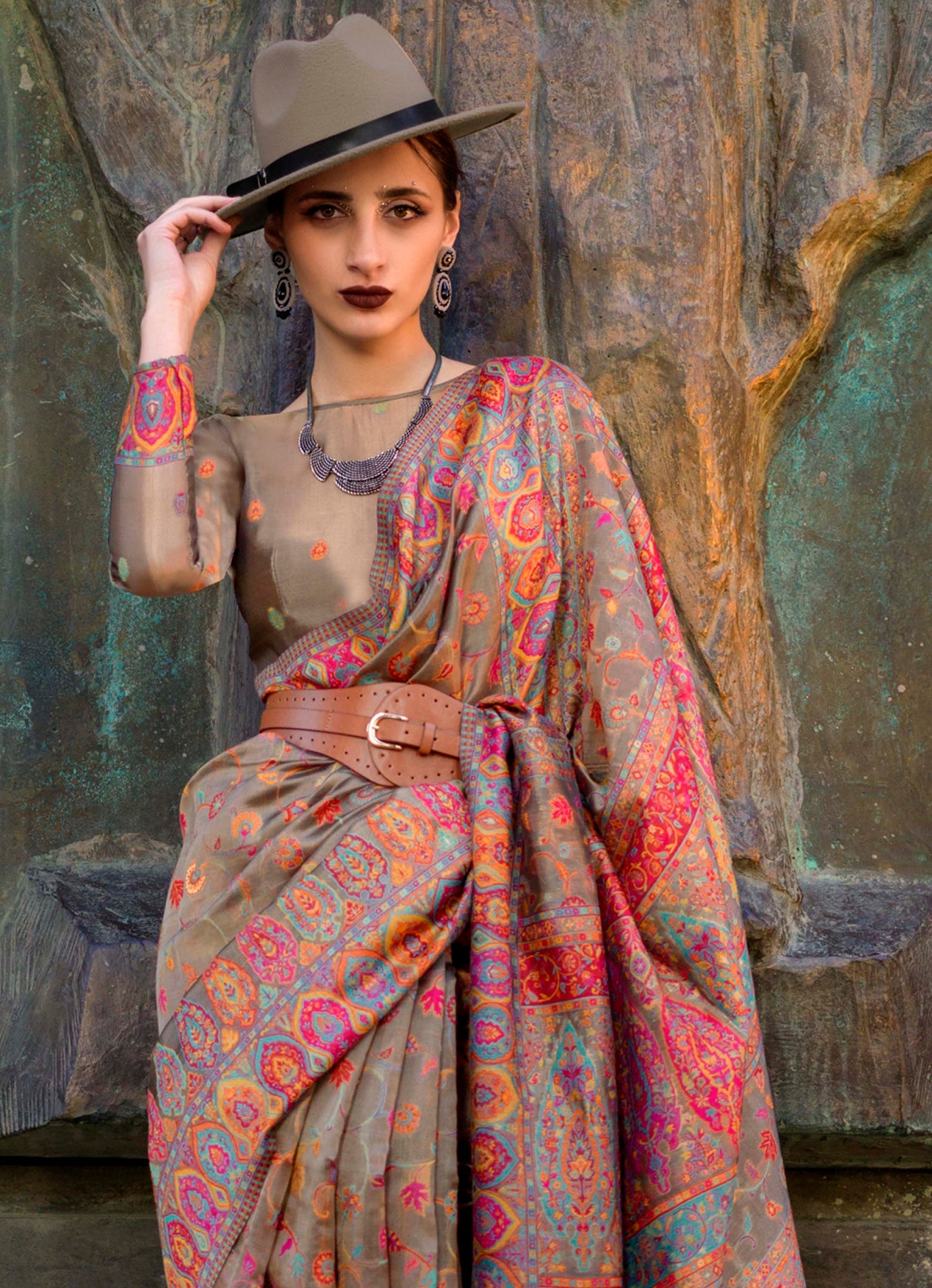 Tortilla Kashmiri Kani Silk Saree with Floral Designer Blouse