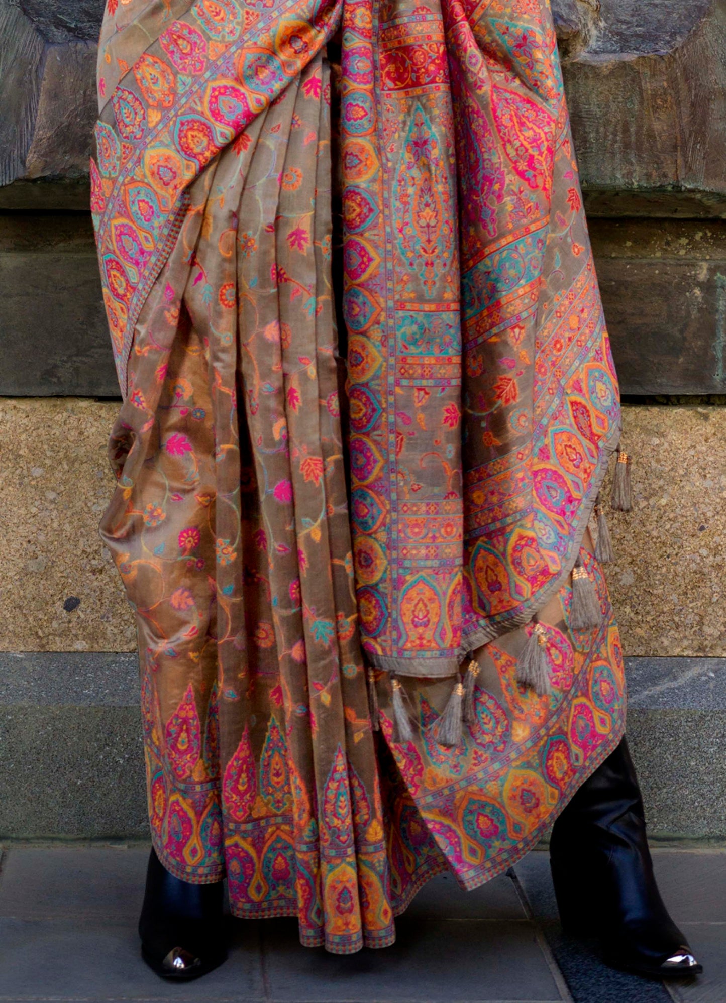 Tortilla Kashmiri Kani Silk Saree with Floral Designer Blouse