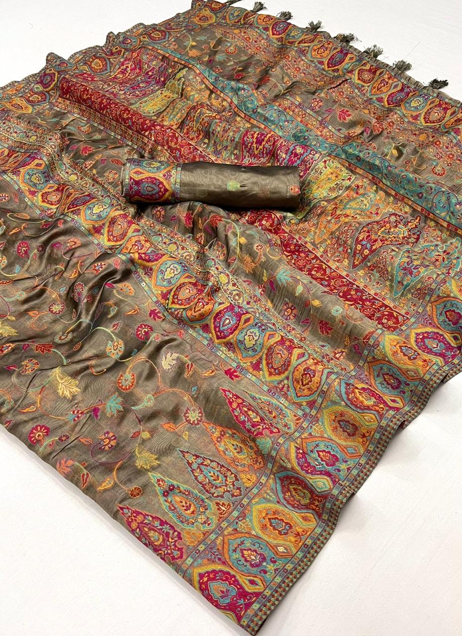 Tortilla Kashmiri Kani Silk Saree with Floral Designer Blouse