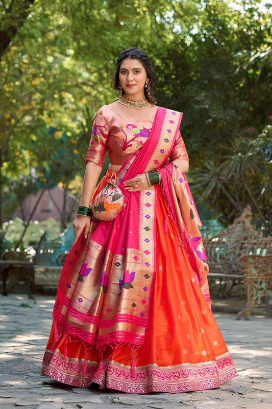 Paithani Silk Lahenga with Designer Paithani Style Blouse and Dupatta