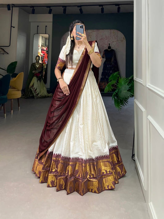 South Indian Pattu Lahenga with Kanchi Silk Border and Dupatta