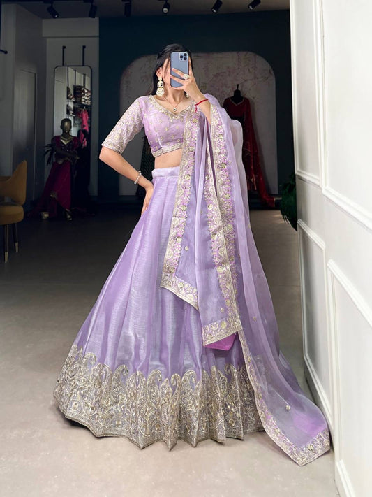 Lavender Purple Designer Lehenga Choli with Blouse and Dupatta
