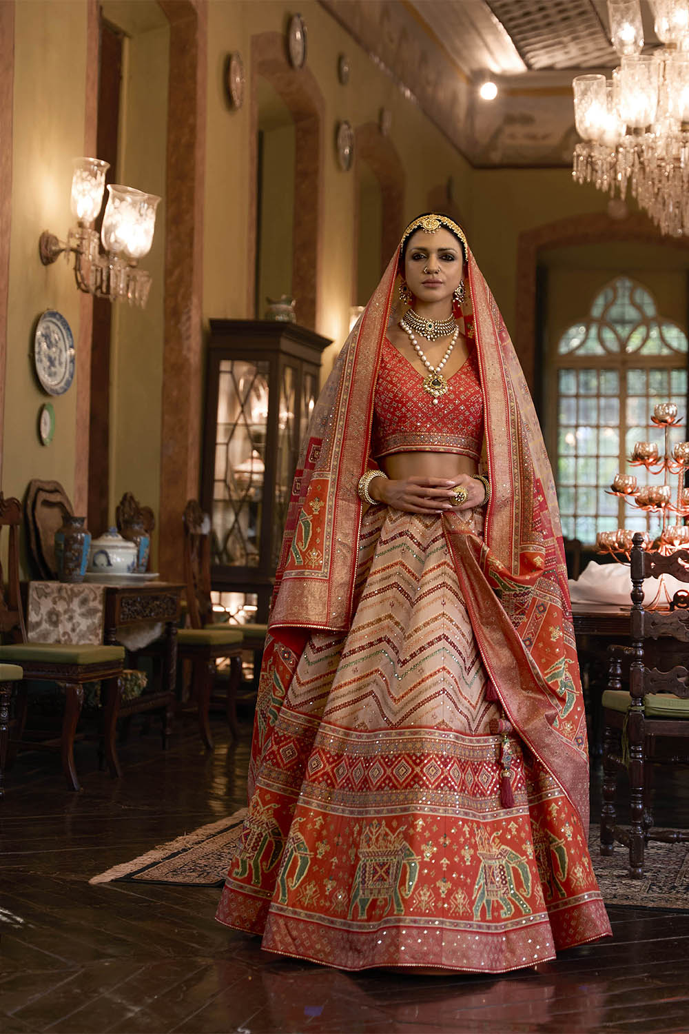 Pumpkin Orange & Multi-colored Designer Lahenga Choli Designer Dupatta and Blouse