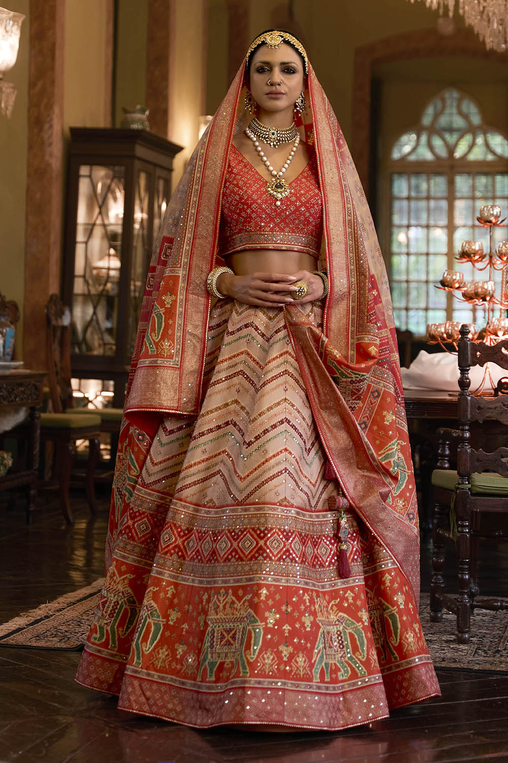 Pumpkin Orange & Multi-colored Designer Lahenga Choli Designer Dupatta and Blouse