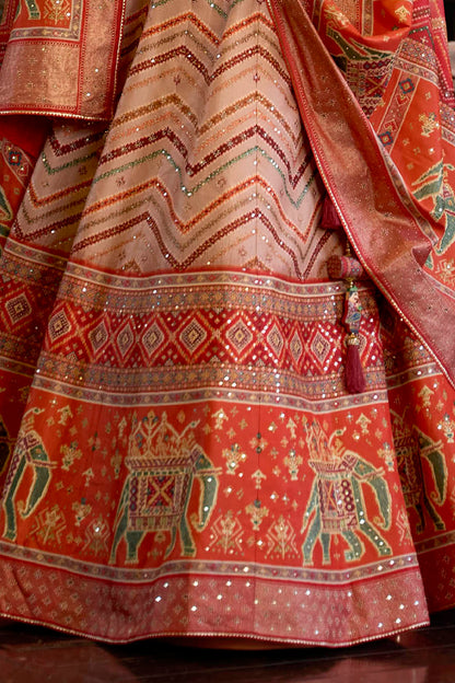 Pumpkin Orange & Multi-colored Designer Lahenga Choli Designer Dupatta and Blouse