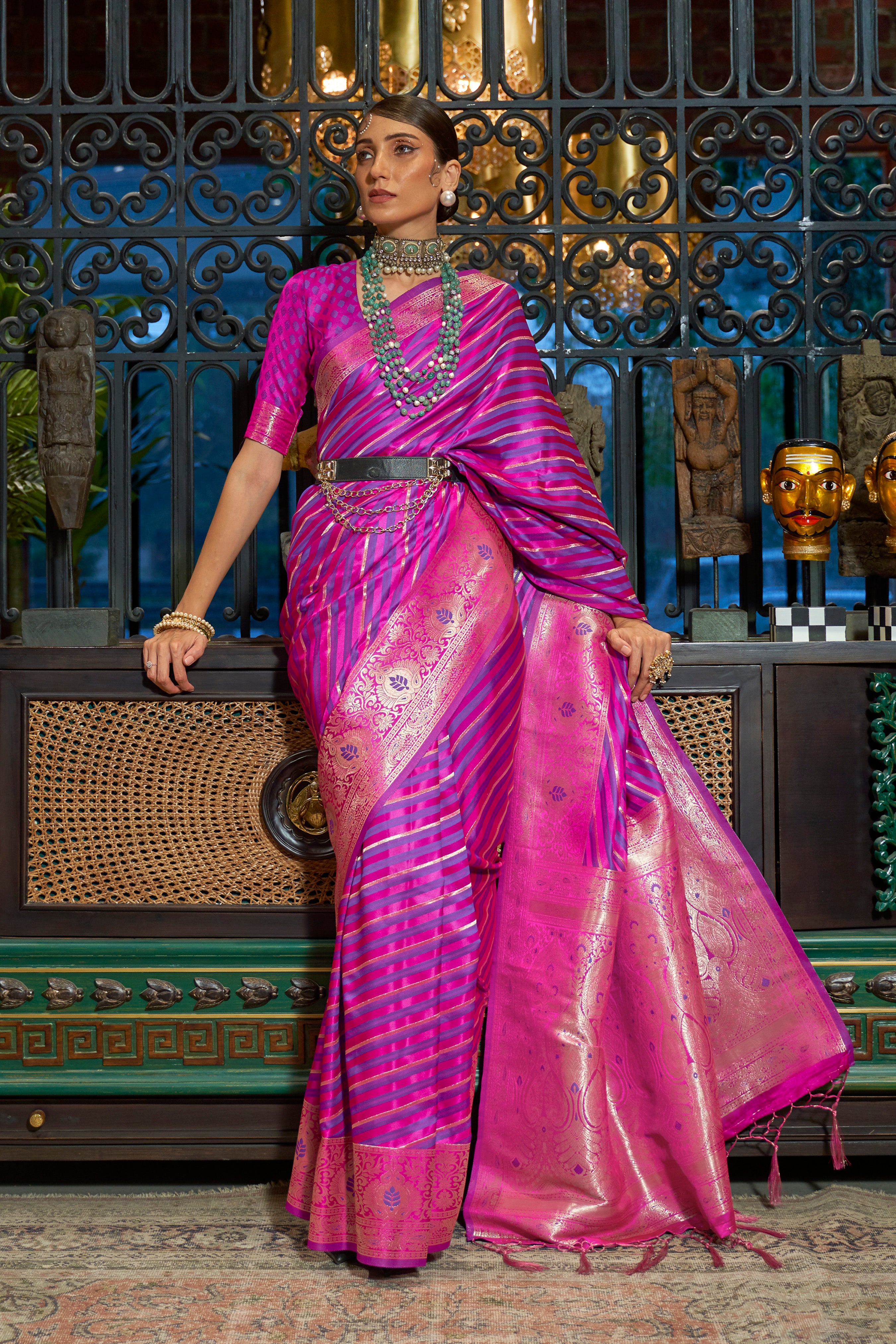 Buy Purple Silk Saree With Brocade Weaves And Unstitched Blouse Piece