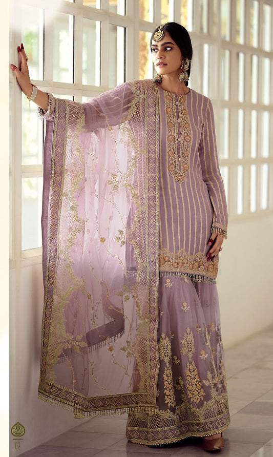 African Purple Embroidered Anarkali Suit with Heavy Dupatta and Sharara