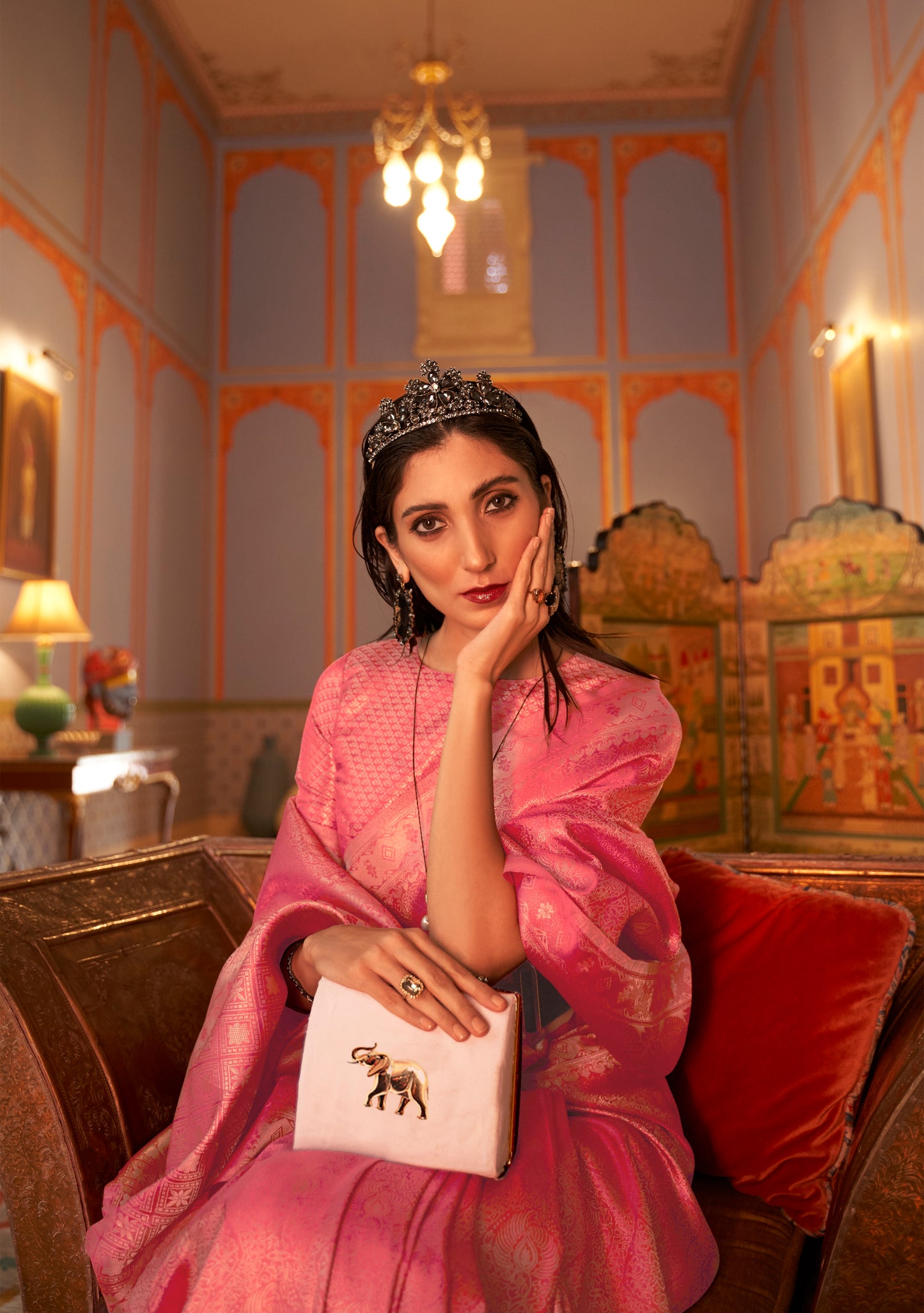Rose Pink  Zari Woven Soft Kanjivaram Silk Saree