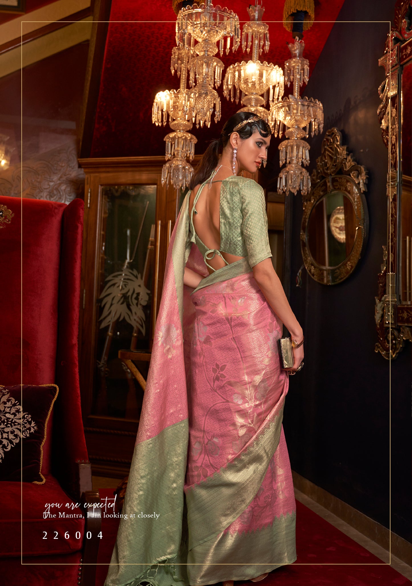 Light Pink with Mint  kanjivaram Pattu Saree for Woman
