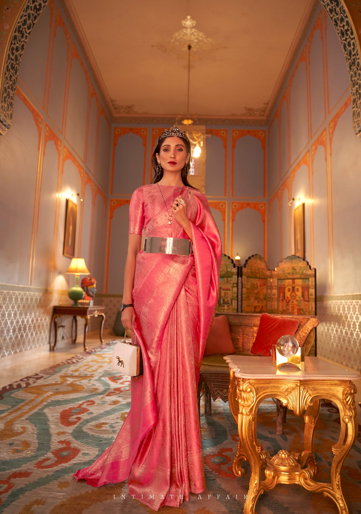 Rose Pink  Zari Woven Soft Kanjivaram Silk Saree