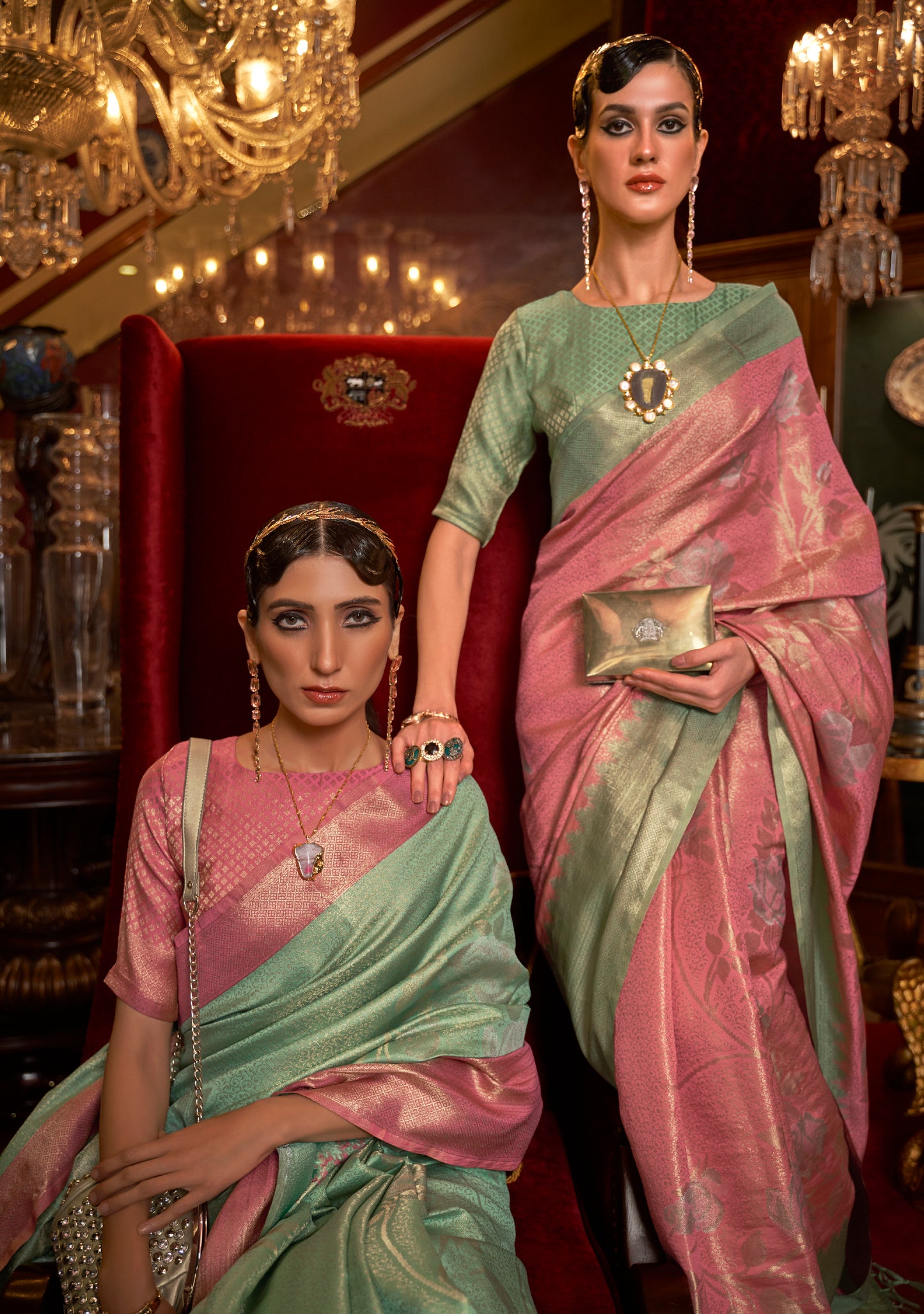 Light Pink with Mint  kanjivaram Pattu Saree for Woman